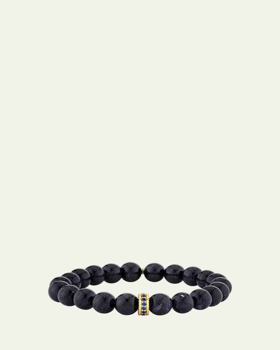 8MM Sapphire Bead Bracelet With Scallop-Edge Pave Rondelle